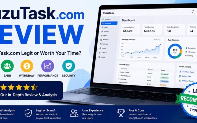 PuzuTask com review showcasing website features, user experience, and online task management platform insights