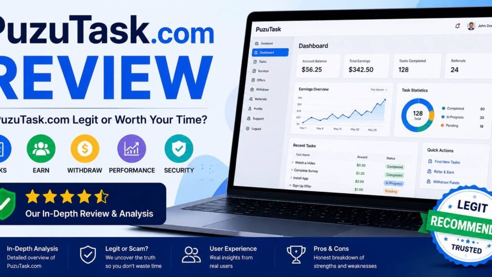 PuzuTask com review showcasing website features, user experience, and online task management platform insights