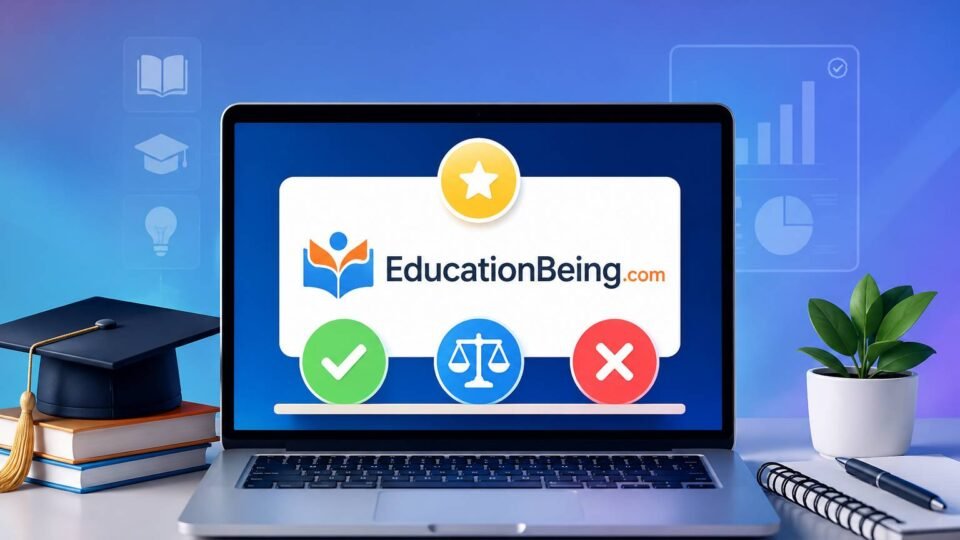 Example of excessive unrelated footer links used when checking if EducationBeing.com is legit
