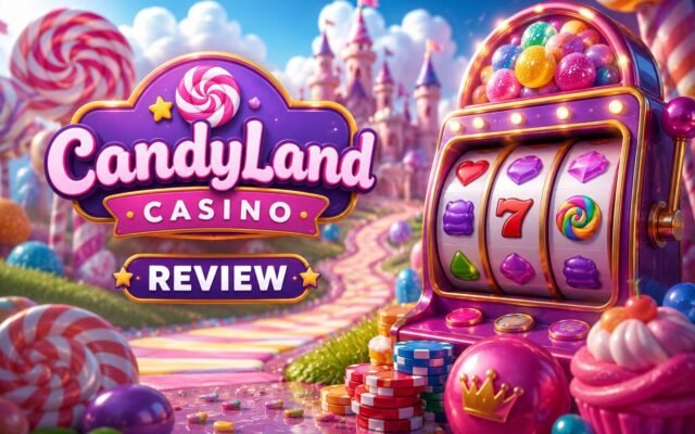 CandyLand Casino review showing the brand homepage, game lobby and welcome bonus offer