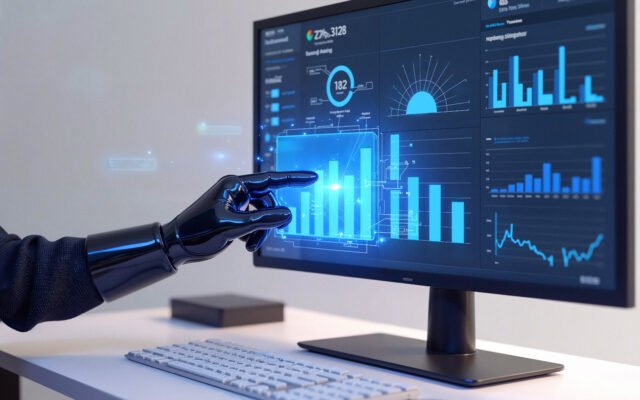Retail planner reviewing machine learning demand forecast charts for store inventory