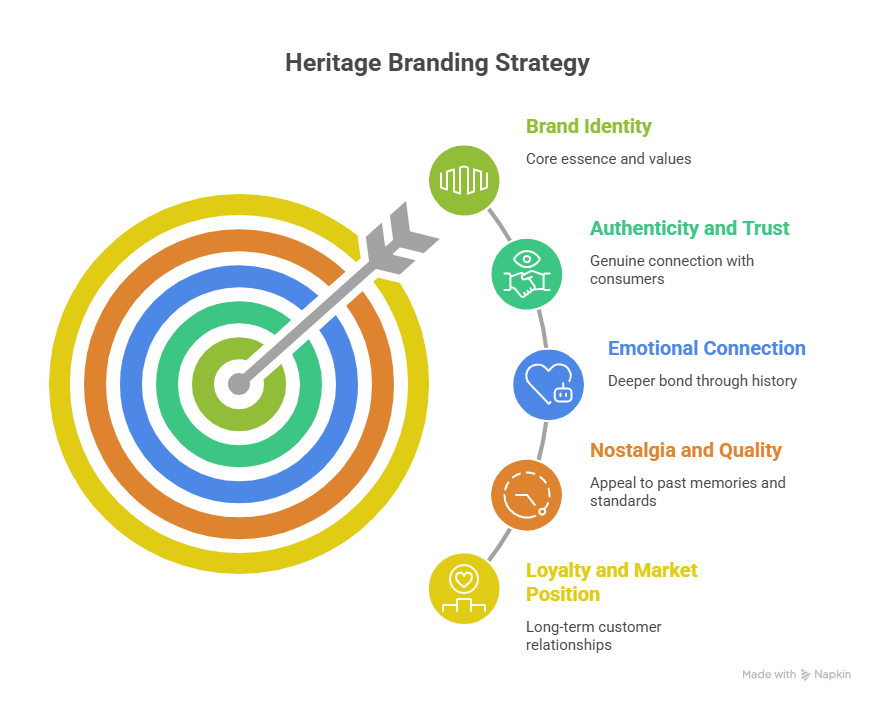 Visual representation of legacy brands influencing modern marketing